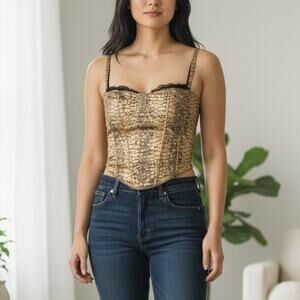 Vintage Intimate Attitudes Corset 38 Metallic Black Lace Cropped Goth Y2K